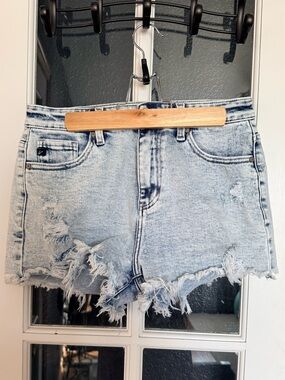 KanCan Light Blue Distressed High-Rise Denim Shorts